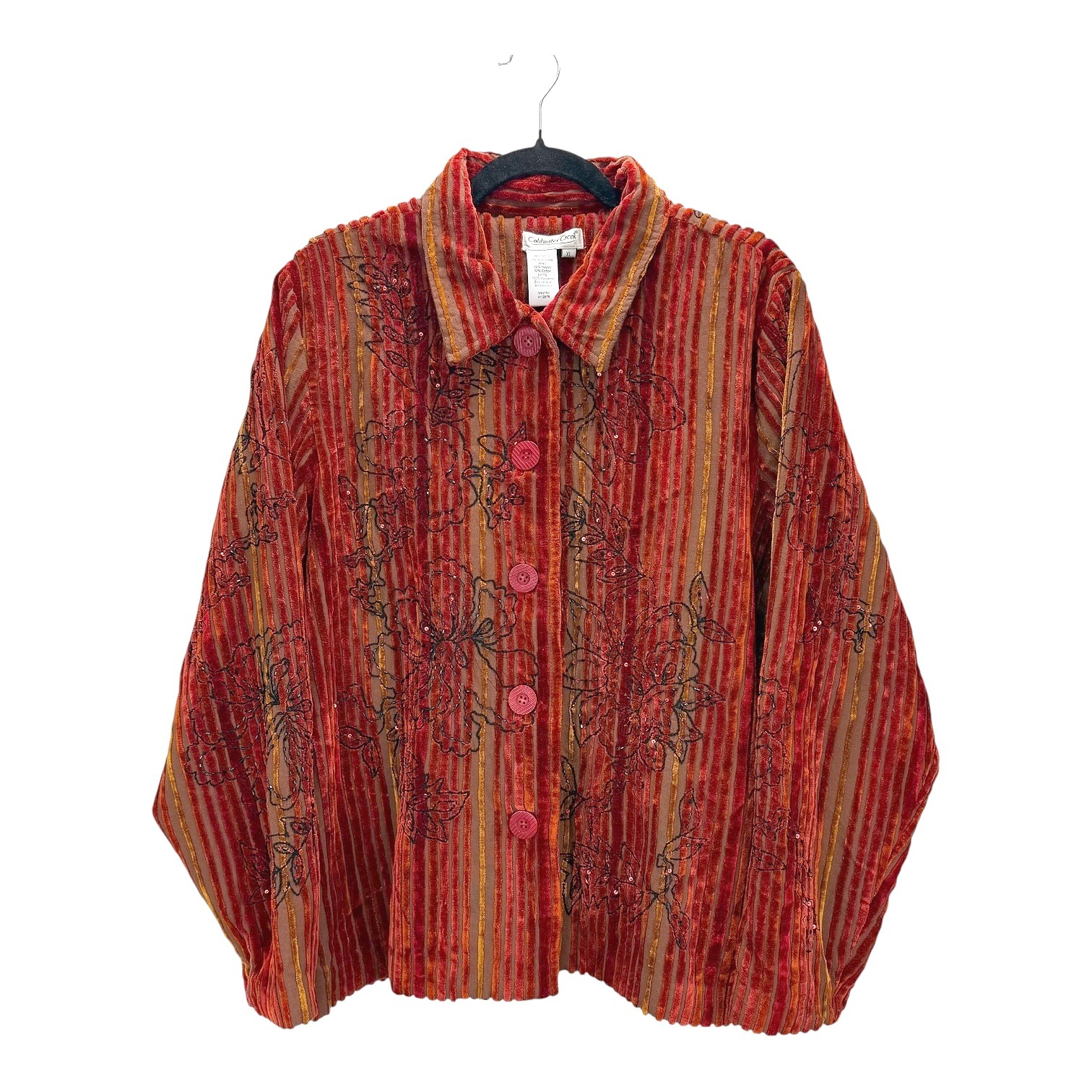 Coldwater Creek Velvet Embroidered Floral Corduroy Button Up Shacket Xl Boho Art